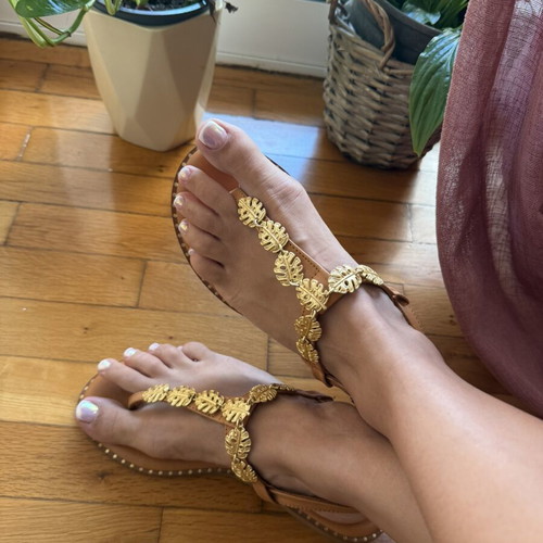 Leather sandals used, Greek made, size 38, brown and gold