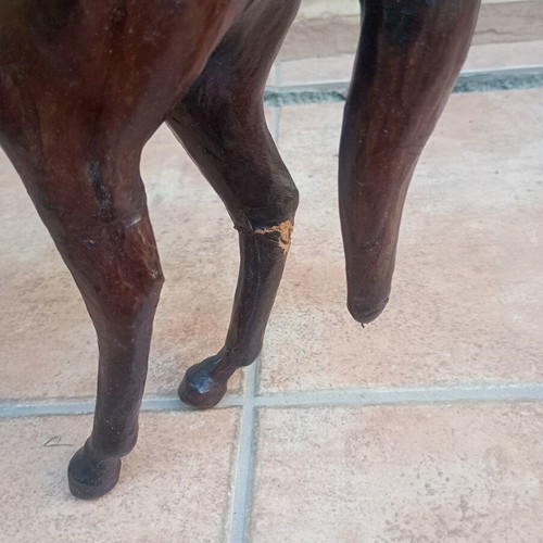 Vintage handmade wooden horse with leatherette