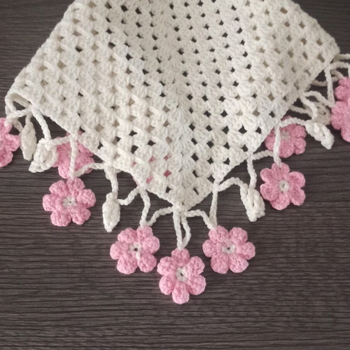 Handmade hair bandana, white and pink