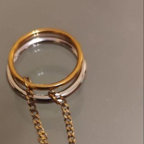 Two-tone ring new with two linked stainless steel bands