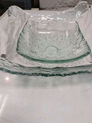 Set of 2 Handmade Glass Bowls with Ice Effect Texture like new