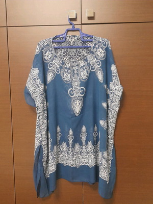 Beach pareo used, blue with stunning pattern