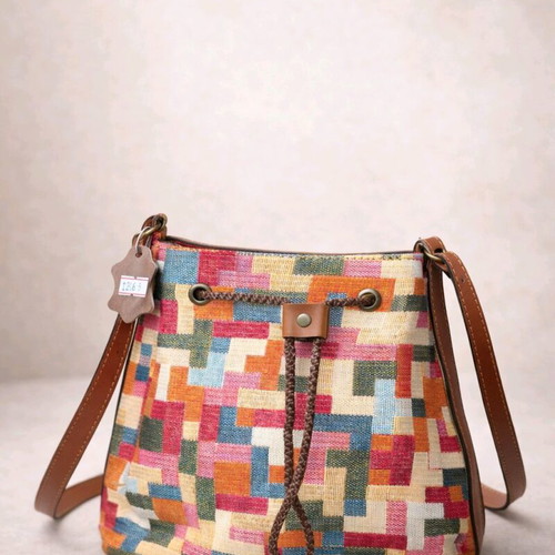 Handmade multicolor shoulder pouch bag, new, Made in Greece