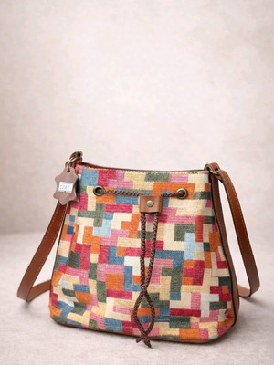 Handmade multicolor shoulder pouch bag, new, Made in Greece