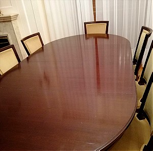 Τραπεζαρία μασίφ μαόνι χειροποίητη με 8 καρέκλες και δύο επεκτάσεις