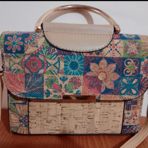 Crossbody bag, beige and multicolour