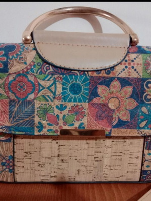 Crossbody bag, beige and multicolour
