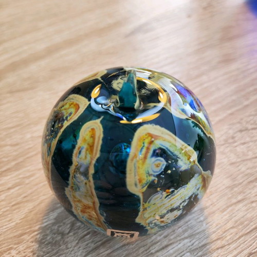 Mdina Glass Malta glass apple paperweight used