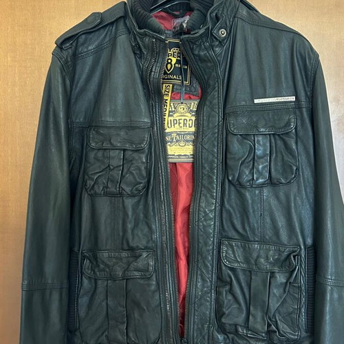 Superdry Brad Leather Jacket brand new, size M, black and red