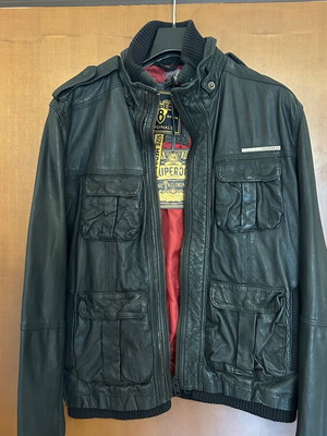 Superdry Brad Leather Jacket brand new, size M, black and red