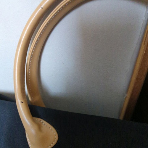 Fabric shoulder bag used, black with beige handles