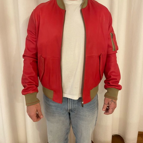 Leather bomber jacket red like new, men's size 54