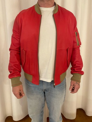 Leather bomber jacket red like new, men's size 54