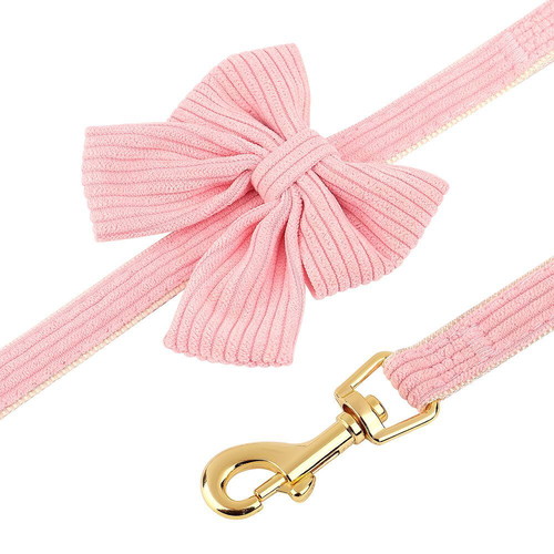 Dog leash pink with bow and gold hook new size M