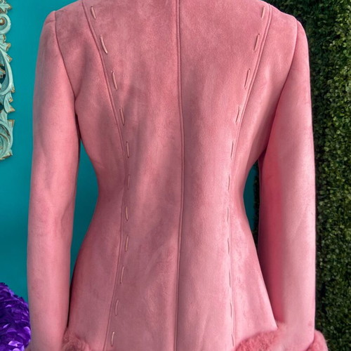 Pink Suede Coat with Real Fur Like New