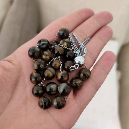 Tiger's Eye Worry Beads on Silver Chain in Excellent Condition