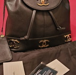 Real leather backpack, black