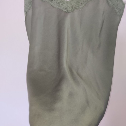 Khaki oil satin camisole used, small medium with lace