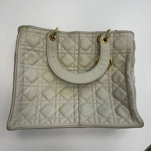 Handbag used, beige leather, classic vintage design