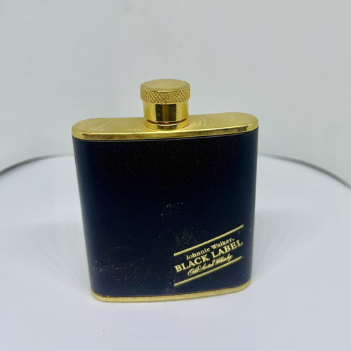 Johnnie Walker Black Label vintage hip flask, like new, gold plated