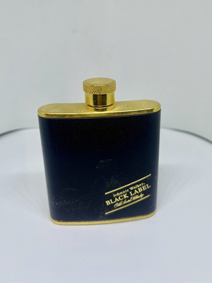Johnnie Walker Black Label vintage hip flask, like new, gold plated