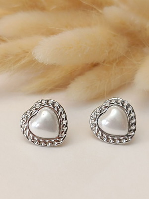 Steel heart earrings with pearl new
