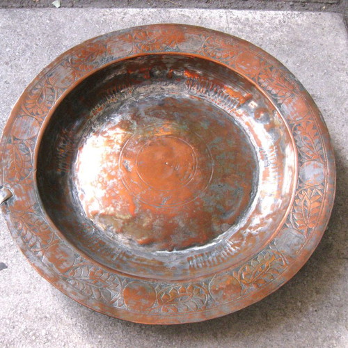 Antique copper plate used with decoration