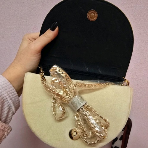 Beige suede bag new with chain and scarf
