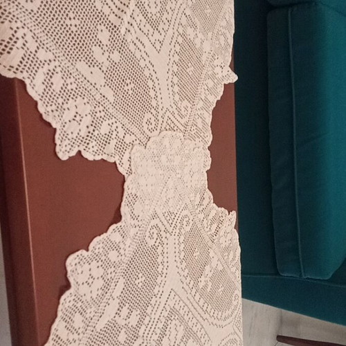 Handmade crochet table linens set of two, like new, white, 57 cm