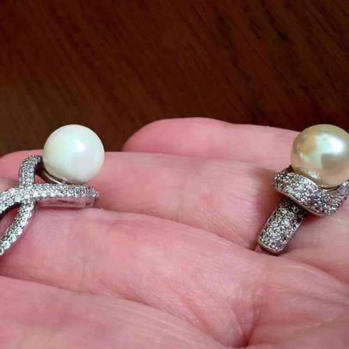 Set of 2 925 silver rings with cultured pearls