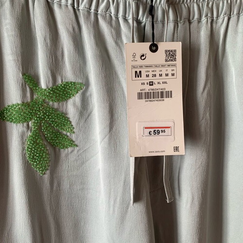 Satin pants new with embroidered beads Zara blue size M
