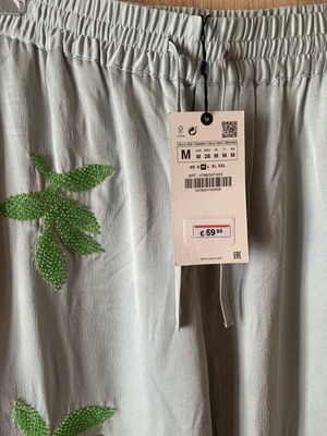 Satin pants new with embroidered beads Zara blue size M