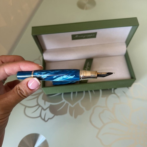 Montegrappa fountain pen, pearlescent blue, boxed