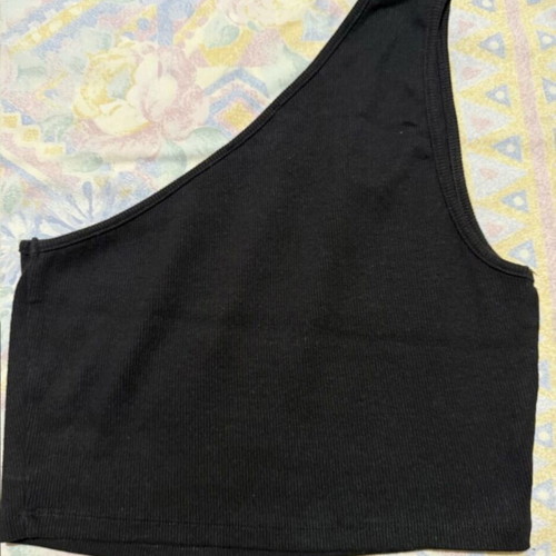 Zara black short one-shoulder top like new, cotton, size L