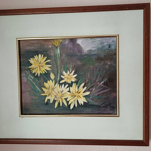 Oil painting "Yellow Wildflowers" 1996 like new with frame