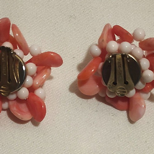 Clip-on earrings used, white and red