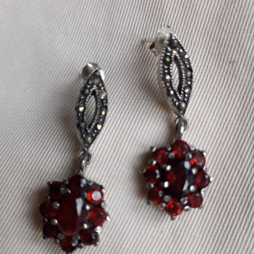 925 earrings used with garnet and marcasite vintage