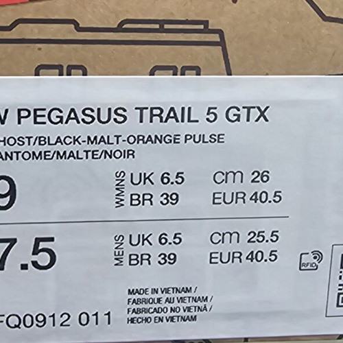 Nike W Pegasus Trail 5 GTX shoes new, Ghost Black-Malt-Orange Pulse, sizes 40-40.5