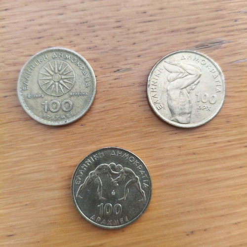 100 Drachma Coins used, collectible pack of 3