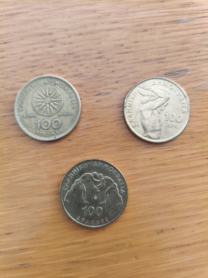 100 Drachma Coins used, collectible pack of 3