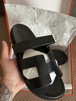Slippers new, black leather, size 45