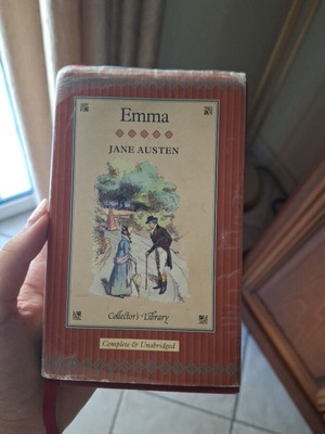 Emma Jane Austen English novel used with vintage burgundy cover and satin bookmark