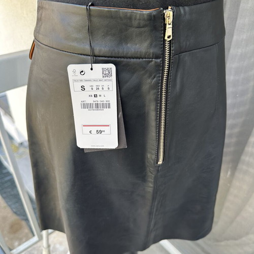 Zara leather skirt, black and orange, size S