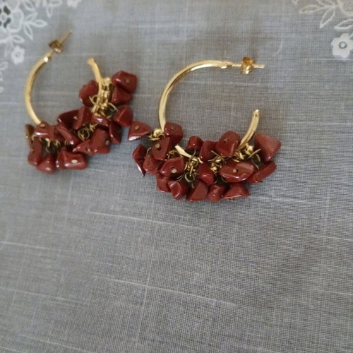 Hoop earrings gold plated like new with red jasper stones