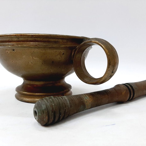Antique bronze mortar and pestle used, late 19th century, pharmaceutical type