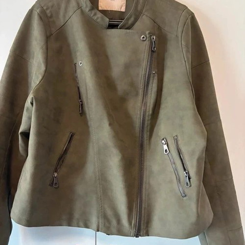 Only suede-type jacket olive color women's plus size new