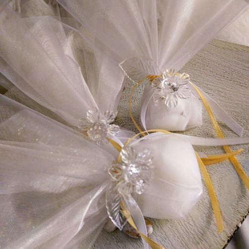 Handmade wedding favors new with crystallized flower and organza tulle