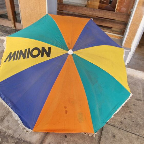 Minion fabric umbrella used, large with pole
