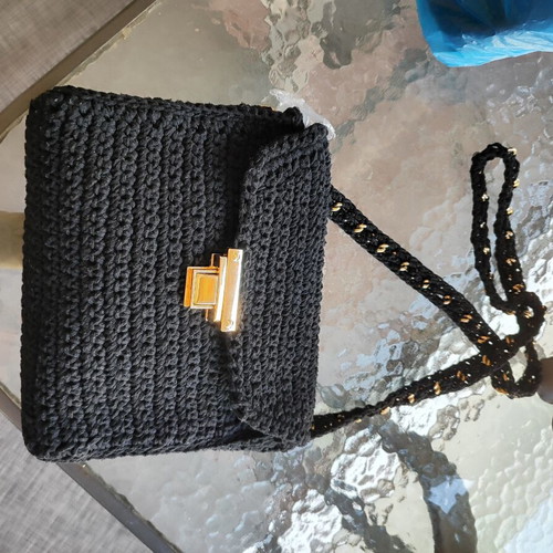 Knitted crossbody bag black with gold clasp, new