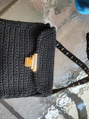 Knitted crossbody bag black with gold clasp, new